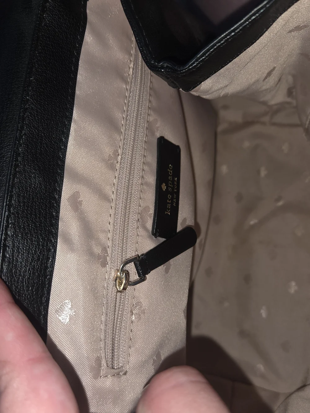 kate spade Black Pebbled Leather Backpack with Gold Spade Accent
